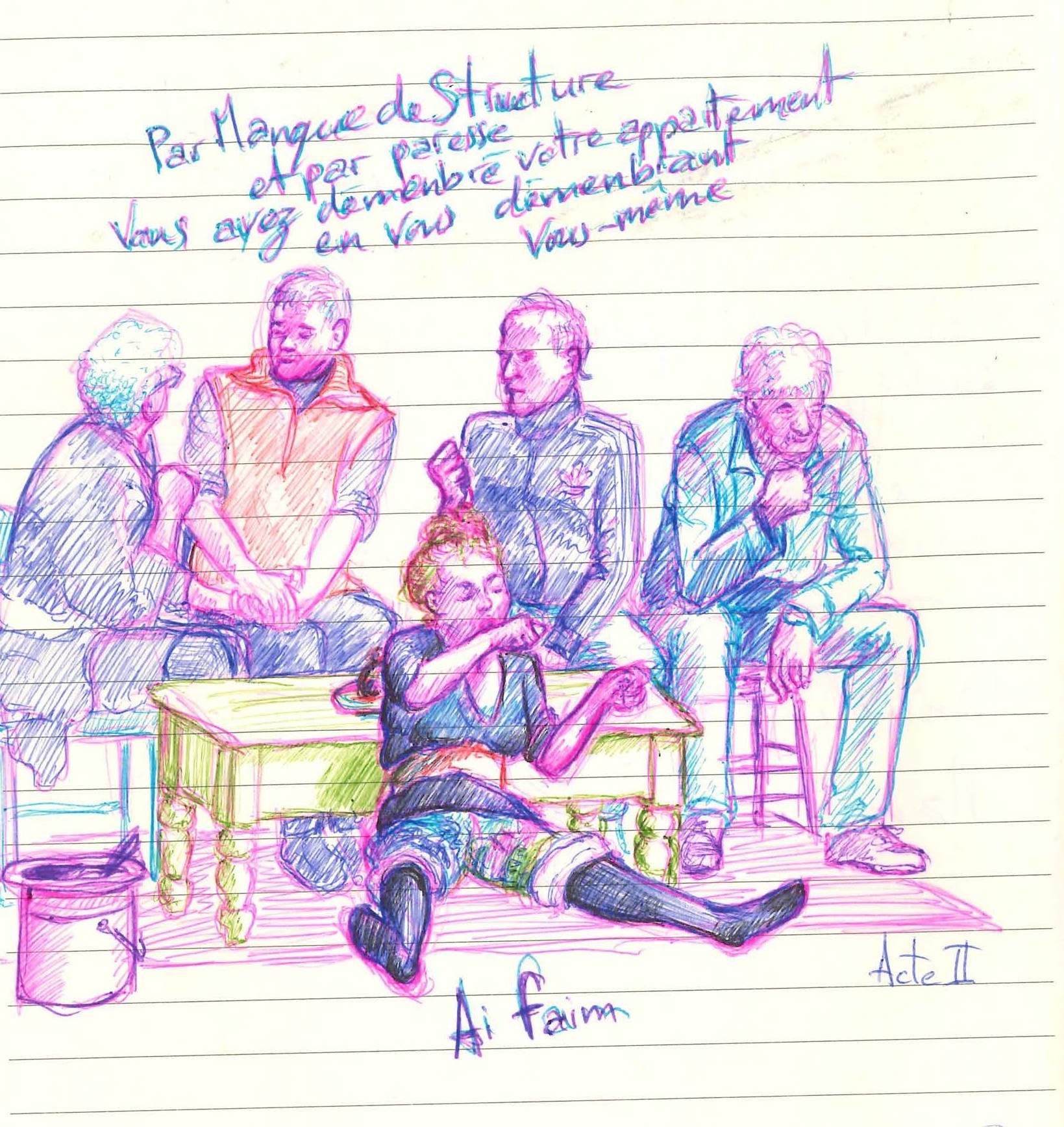 Dessin de répétitions par Anton Feuillette, régisseur général