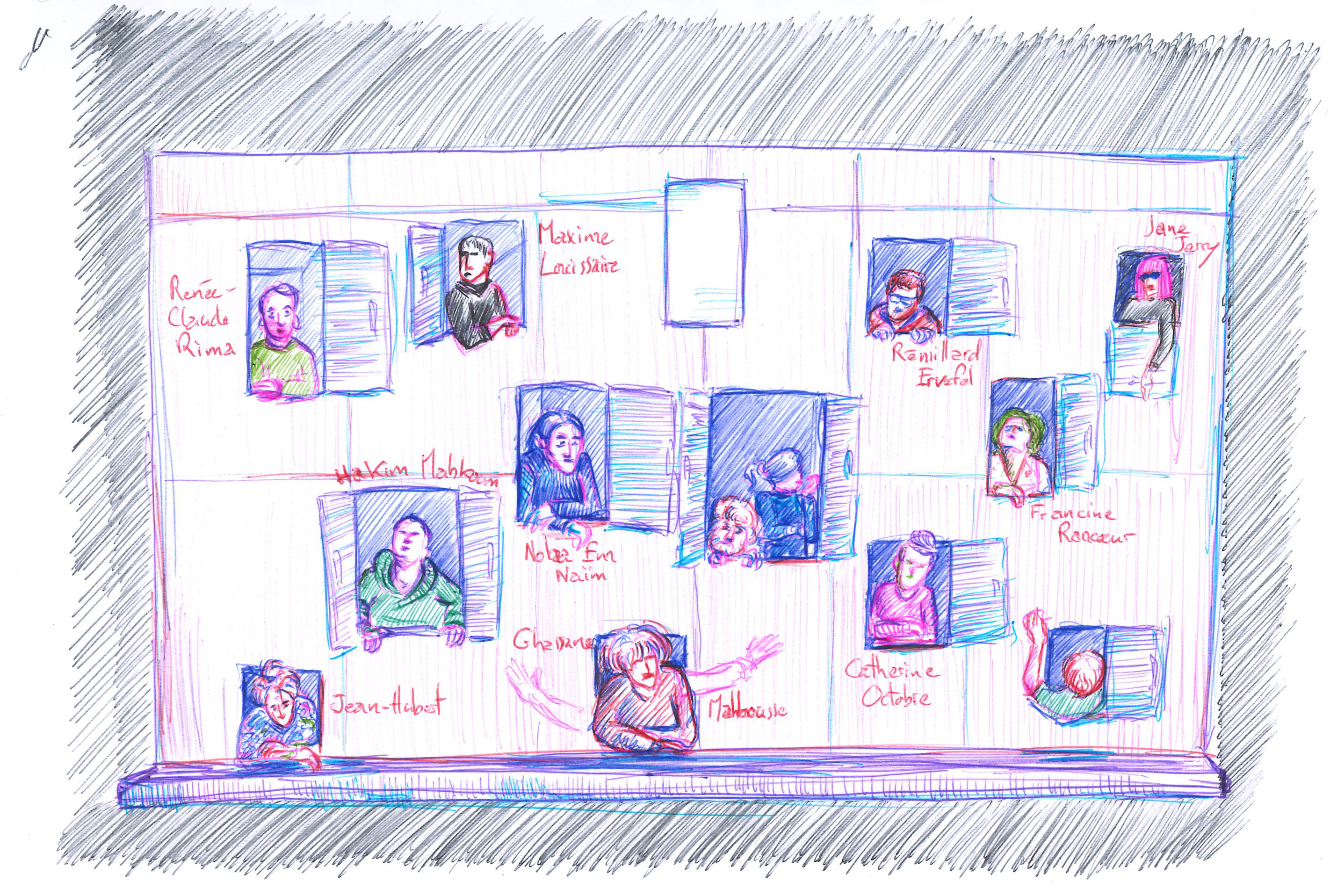 dessin de la scénographie par Anton Feuillette, régisseur général