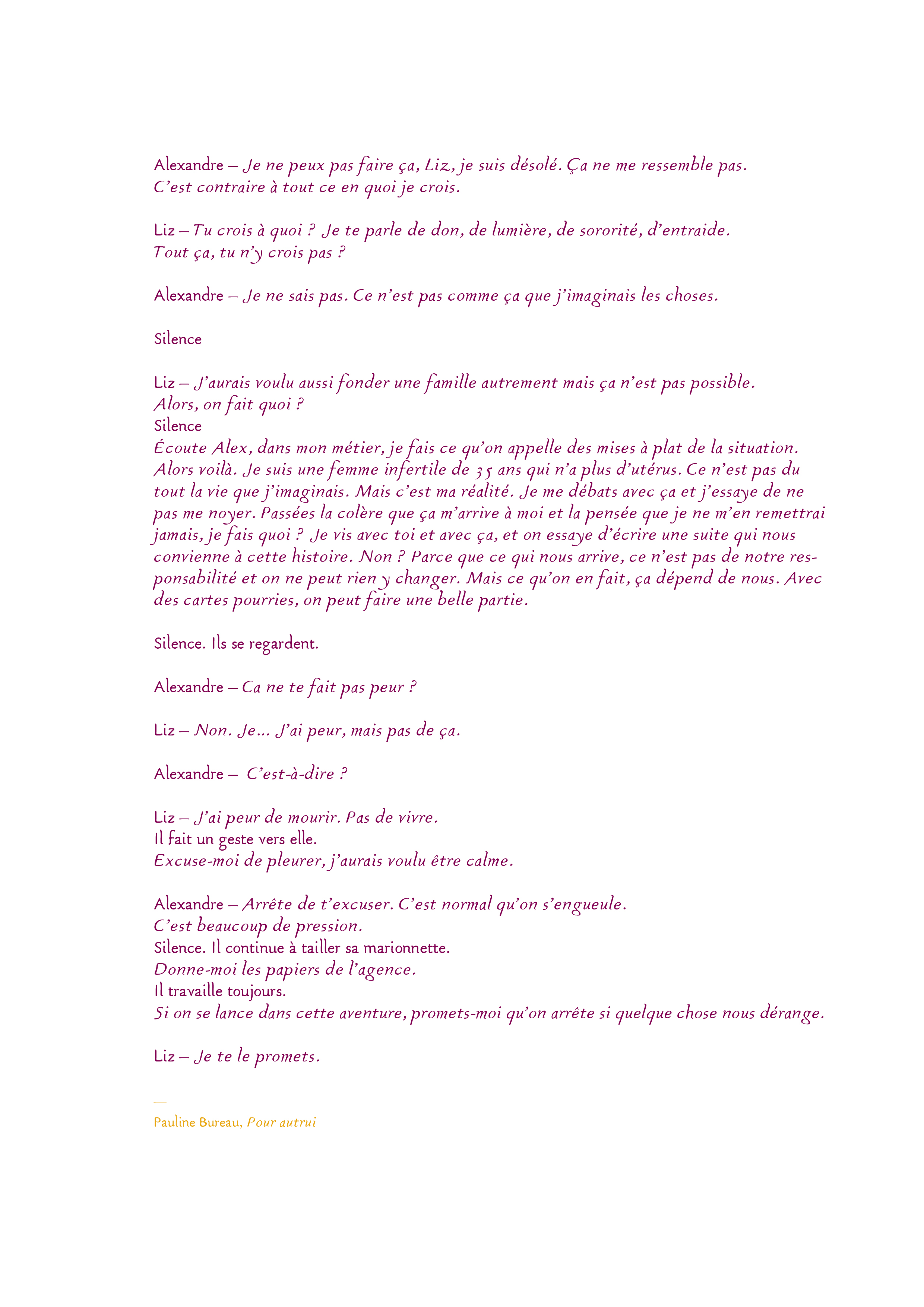 extrait de texte pour autrui de Pauline Bureau